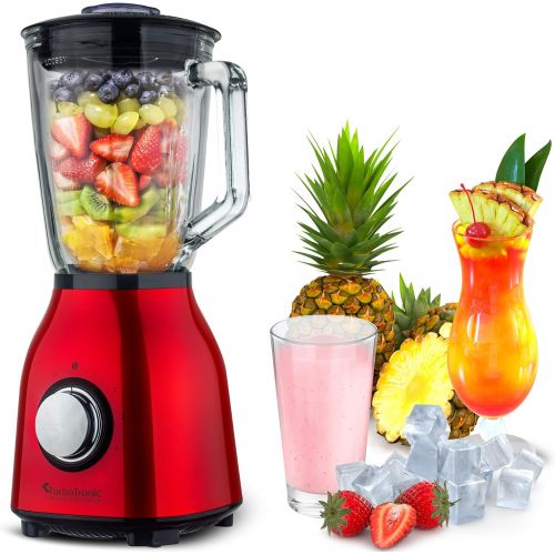  TurboTronic By Z-LINE 1400 Watt Stand Mixer with Glass Container 1.5 Litres, BPA Free, 6 Stainless Steel Blades, Smoothie Maker, Blender, Ice Crusher (Red)