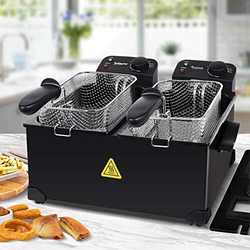  TurboTronic By Z-LINE Cold Zone Double Fryer 2x 3L with Removable Oil Container (Dishwasher Safe), Temperature: 0 190°C, Black Stainless Steel