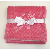 TurkishOriginal Pink Personalized Baby Blanket, Minky Baby Girl Blanket, Baby Shower Gift with Silk Bag and Ribbon