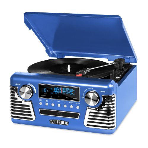  Victrola 50s Retro 3-Speed Bluetooth Turntable with Stereo, CD Player and Speakers, Red