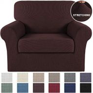 [아마존 핫딜]  [아마존핫딜]Turquoize Armchair Slipcover 2 Piece Couch Cover with Separate Seat Cushion Cover Spandex Furniture Protector Machine Washable Feature Jacquard Small Checked Sofa Slipcover/Protect