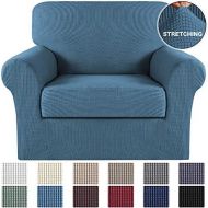 [아마존 핫딜] Turquoize Couch Cover Stretch Fabric in Polyester Spandex Elastic Bottom Slipcover 2-Piece(Chair,Dusty Blue)