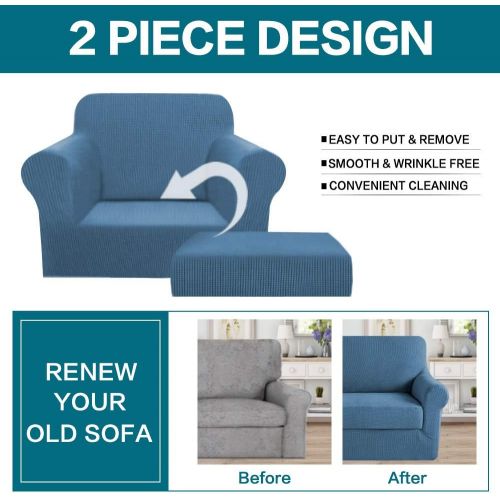  [아마존 핫딜] Turquoize Couch Cover Stretch Fabric in Polyester Spandex Elastic Bottom Slipcover 2-Piece(Chair,Dusty Blue)