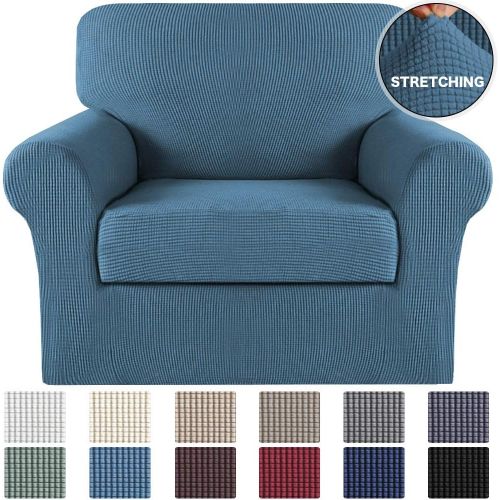  [아마존 핫딜] Turquoize Couch Cover Stretch Fabric in Polyester Spandex Elastic Bottom Slipcover 2-Piece(Chair,Dusty Blue)