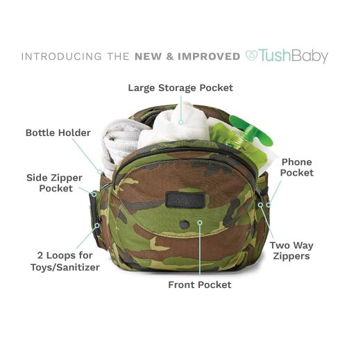  TushBaby The Only Safety Certified Hip Seat Baby Carrier  As Seen On Shark Tank, Ergonomic Waist Carrier for Newborns, Toddlers & Children, Camo