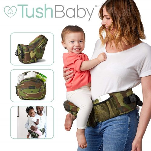  TushBaby The Only Safety Certified Hip Seat Baby Carrier  As Seen On Shark Tank, Ergonomic Waist Carrier for Newborns, Toddlers & Children, Camo