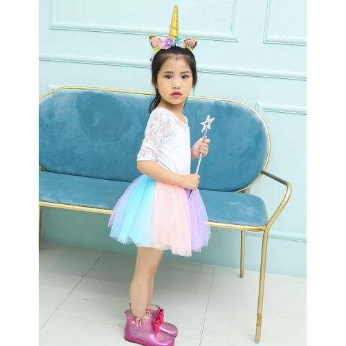  Tutu Dreams Unicorn Birthday Outfit for Girls 1-7Y Rainbow Tutu Skirt