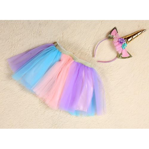  Tutu Dreams Unicorn Birthday Outfit for Girls 1-7Y Rainbow Tutu Skirt