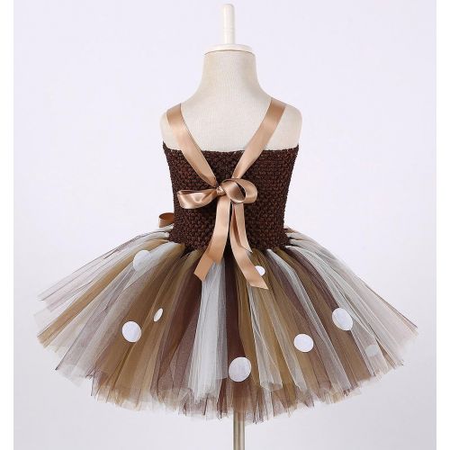  Tutu Dreams Girls 2-12Y Deer Costume Outfits Brown Tulle Dress with Handband Birthday Party
