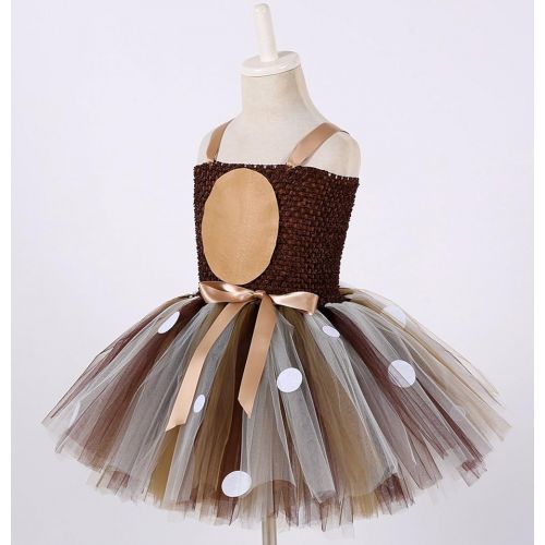  Tutu Dreams Girls 2-12Y Deer Costume Outfits Brown Tulle Dress with Handband Birthday Party