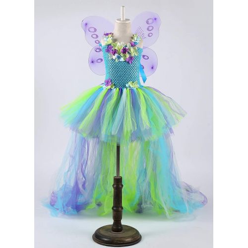  Tutu Dreams Long Train Fairy Princess Dress for Girls 1-8Y with Wings Set Birthday Party