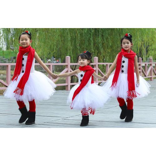  Tutu Dreams Girls Snowman Costume with Scarf 1-12Y White Tutu Dress Halloween Christmas Party