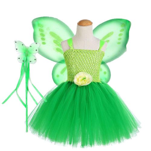  Tutu Dreams Green Fairy Princess Costumes for Girls 1-12Y Wings Wand Outfit