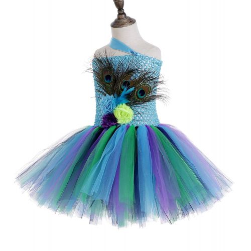  Tutu Dreams Peacock Feather Costume for Girls 1-12Y Birthday Halloween Party