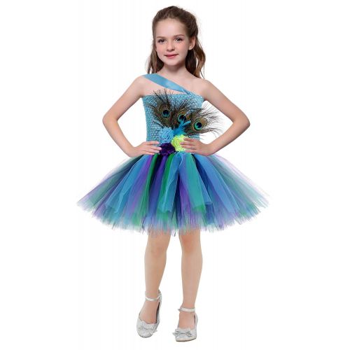  Tutu Dreams Peacock Feather Costume for Girls 1-12Y Birthday Halloween Party