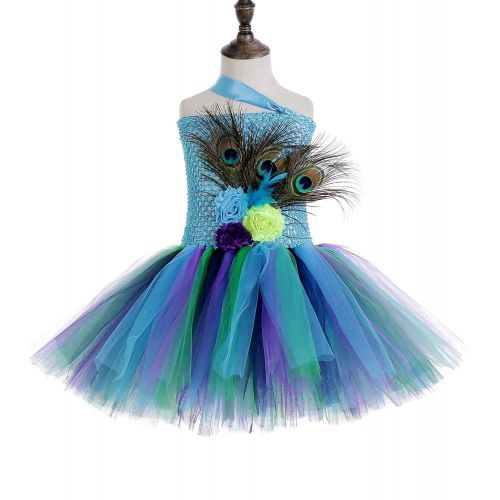  Tutu Dreams Peacock Feather Costume for Girls 1-12Y Birthday Halloween Party