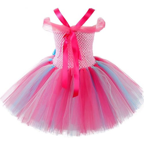  Tutu Dreams Girls Poppy Troll Costume with Wig Headband Birthday Halloween Carnival Party