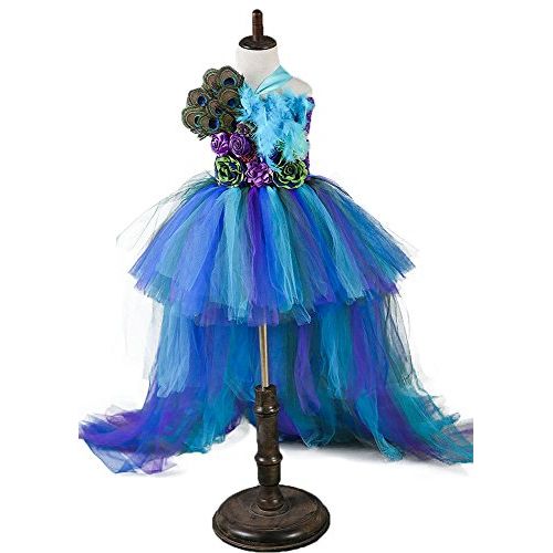  할로윈 용품Tutu Dreams Deluxe Long Train Peacock Dress for Girls 2-12Y Flower Girl Birthday Party