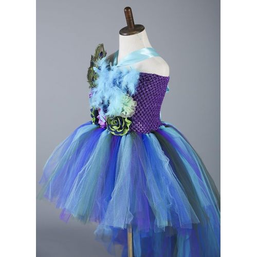  할로윈 용품Tutu Dreams Deluxe Long Train Peacock Dress for Girls 2-12Y Flower Girl Birthday Party