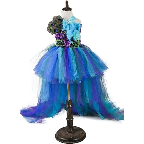  할로윈 용품Tutu Dreams Deluxe Long Train Peacock Dress for Girls 2-12Y Flower Girl Birthday Party