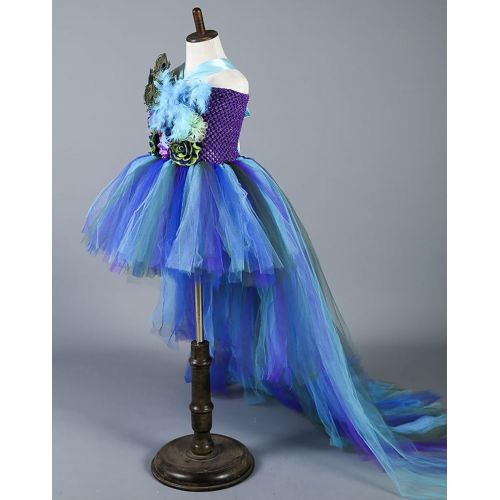  할로윈 용품Tutu Dreams Deluxe Long Train Peacock Dress for Girls 2-12Y Flower Girl Birthday Party