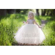 /TutuGirl Champagne Sequin Tutu Dress, Sleeveless Tutu Dress, Champagne Tulle Dress, Champagne Flower Girl Tutu Dress