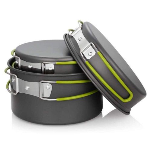  Tuuertge Camping Cookware Set Lightweight Outdoor Cooking Equipment Collapsible Aluminium Camping Cookware Mess Kit 2 Pots 2 Pans Spatula Bowls Portable Backpacking Cookset with Me