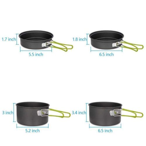  Tuuertge Camping Cookware Set Lightweight Outdoor Cooking Equipment Collapsible Aluminium Camping Cookware Mess Kit 2 Pots 2 Pans Spatula Bowls Portable Backpacking Cookset with Me
