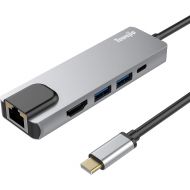 [아마존 핫딜] [아마존핫딜]Tuwejia USB C Hub Multiport Adapter with 4kHDMI Output, 1000M RJ45 Gigabit Ethernet, 2USB3.0 Ports,60W Power Delivery, 5-in-1 USB C Network Adapter for MacBook Pro & Type C Windows Laptops