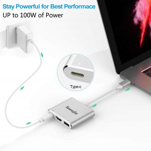  [아마존 핫딜] Tuwejia USB C to HDMI Multiport Adapter USB 3.1 Gen 1 Thumderbolt 3 to HDMI 4K Video Converter/USB 3.0 hub Port PD Quick Charging Port with Large Projection for 2015/16/17/18 MacBo