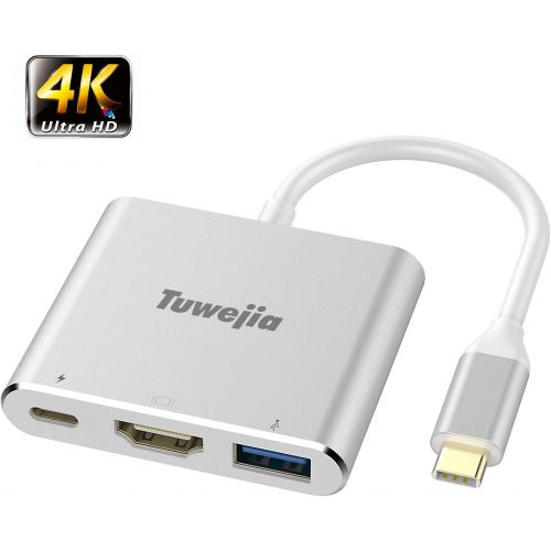  [아마존 핫딜] Tuwejia USB C to HDMI Multiport Adapter USB 3.1 Gen 1 Thumderbolt 3 to HDMI 4K Video Converter/USB 3.0 hub Port PD Quick Charging Port with Large Projection for 2015/16/17/18 MacBo