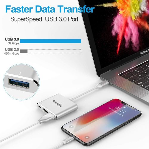  [아마존 핫딜] Tuwejia USB C to HDMI Multiport Adapter USB 3.1 Gen 1 Thumderbolt 3 to HDMI 4K Video Converter/USB 3.0 hub Port PD Quick Charging Port with Large Projection for 2015/16/17/18 MacBo