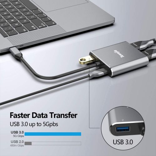  USB C to Dual HDMI 4K Adapter, Tuwejia Thounderbolt 3 to HDMI 1 in 2 Out Switch Splitter,USB 3.0 Hub and Quick Charge，Tpye C Digital av Adapter Compatible MacBook ProiPad Pro 2018