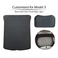 TuxMat BMZX Car Trunk Mats Front and Rear Trunk Set Heavy Duty All Weather for Tesla Model 3 Black Line Process (2 PCS)