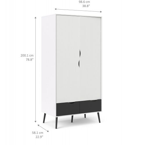  Tvilum 7539649gm Diana 2 Drawer and 2 Door Wardrobe White/Black Matte