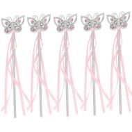 Tvoip 5Pcs 13 Inches Butterfly Princess Fairy Wand Girls Magic Ribbons Wands Streamers Costume Fancy Dress Props Pink Bachelor Party Favor