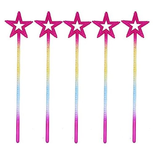  Tvoip 5PCS Girls Costume Props Star Magic Wand Angel Fairy Wands Sticks Birthday Party Wedding Halloween Cosplay Christmas 13 Inches (Multicolor)