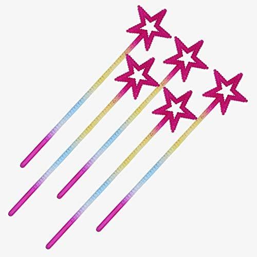  Tvoip 5PCS Girls Costume Props Star Magic Wand Angel Fairy Wands Sticks Birthday Party Wedding Halloween Cosplay Christmas 13 Inches (Multicolor)