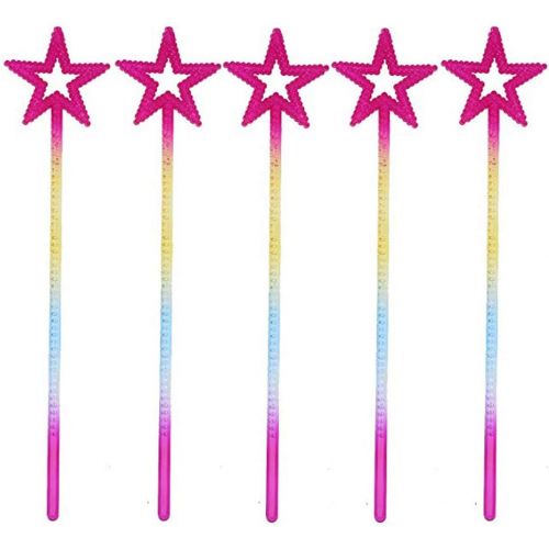  Tvoip 5PCS Girls Costume Props Star Magic Wand Angel Fairy Wands Sticks Birthday Party Wedding Halloween Cosplay Christmas 13 Inches (Multicolor)