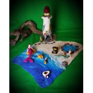 Twigsimmortalized Waldorf Inspired Mermaid Playscape Mat with a Lighthouse and accessories. Needle Felted Montessori Play Set. Early Learning Toys. Diorama.
