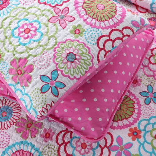  Cozy Line Pink Floral 2-Pcs Quilt Sets Reversible Polka Dot Little Girl Bed (Pink Floral, Twin - 2 Piece)