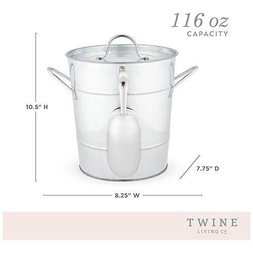  Twine Insulated Ice Bucket With Lid & Scooper for Parties - Galvanized Metal Bucket Cooler & Drink Tub Holds 1 Gallon