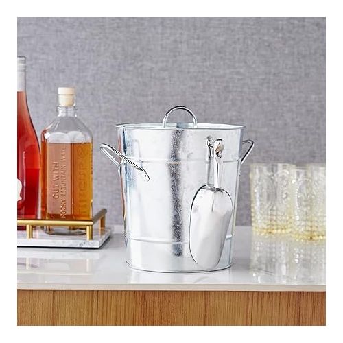  Twine Insulated Ice Bucket With Lid & Scooper for Parties - Galvanized Metal Bucket Cooler & Drink Tub Holds 1 Gallon