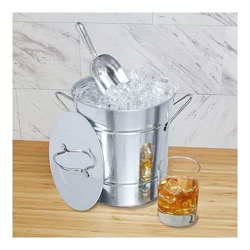  Twine Insulated Ice Bucket With Lid & Scooper for Parties - Galvanized Metal Bucket Cooler & Drink Tub Holds 1 Gallon