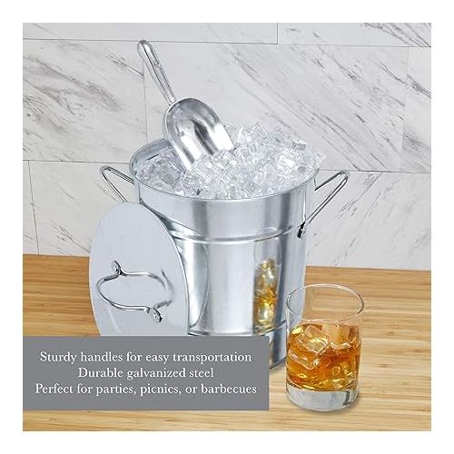  Twine Insulated Ice Bucket With Lid & Scooper for Parties - Galvanized Metal Bucket Cooler & Drink Tub Holds 1 Gallon