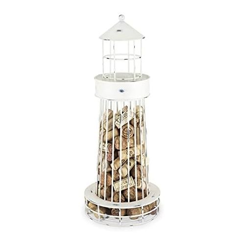  Twine Lighthouse Wine Cork Holder and Farmhouse Home Decor Kitchen Accessory, Set of 1, White