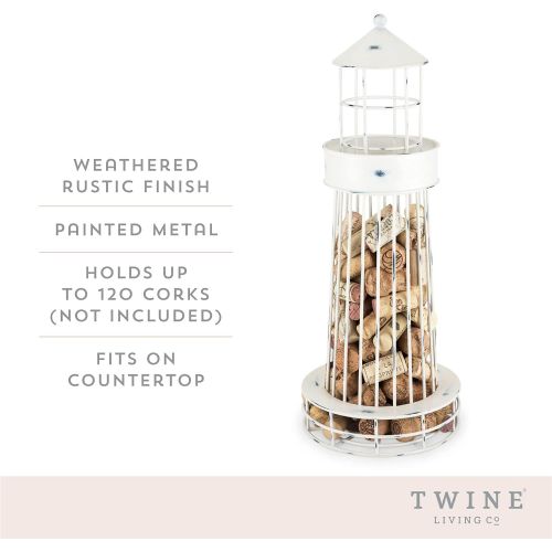  Twine Lighthouse Wine Cork Holder and Farmhouse Home Decor Kitchen Accessory, Set of 1, White