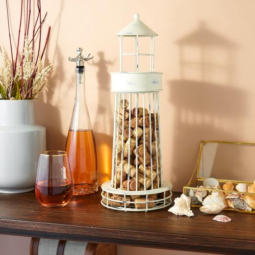  Twine Lighthouse Wine Cork Holder and Farmhouse Home Decor Kitchen Accessory, Set of 1, White