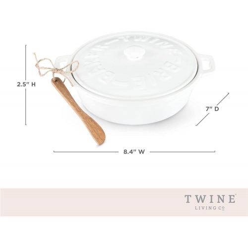  Twine Ceramic Brie Baker & Acacia Wood Spreader Set Living Cheese Preparation, Set of 1, White