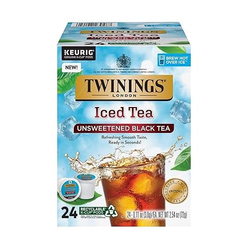  Twinings Iced Tea Unsweetened Black Tea K-Cup Pods for Keurig, Caffeinated, Refreshing, Smooth, Black Tea, 24 Count (Pack of 1)